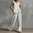 thumbnail image 2 of QSAWXQZ Women's Cotton Linen 2pc Outfit Sets Striped V Neck Sleeveless Tank Top Elastic Waist Wide Leg Pants with Pockets Casual for Summer 3XL, 2 of 6