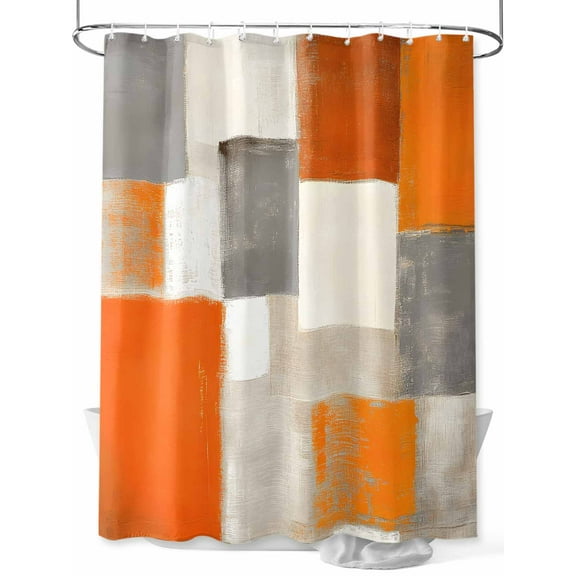 Abstract Gary Orange Paint Shower Curtain, Retro Mottled Oil Painting Retro Waterproof Shower Curtain Set with 12 Hooks Lightweight Washable Fabric Shower Curtains for Bathroom 60x72 Inches