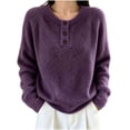 thumbnail image 2 of DIOAZUD Womens Sweaters Henley Neck Button up Pullover Sweaters for Women Long Sleeve Soft Fuzzy Knit Fall Winter Ladies Tops Purple S-XXXL, 2 of 5