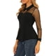 thumbnail image 4 of Blusa de manga larga de malla transparente para mujer INSPIRE CHIC con cuello de solapa y peplum, color negro, 4 of 8