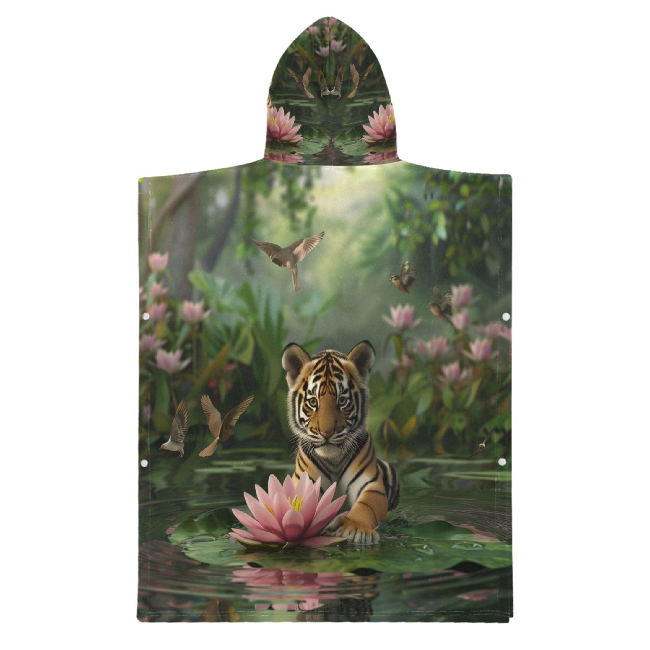 Kid Hooded Beach Towel Bath Poncho Towels Soft Absorbent Quick Dry for Boy Girl Baby Tiger Sits on Leaf S