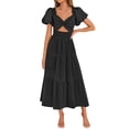 thumbnail image 1 of Mgmyaa Robe d'Été Bohème à Manches Bouffantes Ligne A Décontractée Longue Robe Smockée Col en V Peplum, 1 of 8