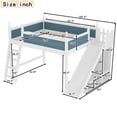 thumbnail image 4 of Leumius Queen Loft Bed Frame with Storage Shelves and Wardrobe, Solid Wood Loft Bed with Detachable Slide and Ladders for Kids Teens Adults Blue and White, 4 of 9