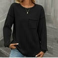 thumbnail image 6 of Htigea Long Sleeve Shirts for Women Casual Crew Neck Knit Ribbed Pullover Loose Cozy Fall Tops with Pocket Black M, 6 of 7