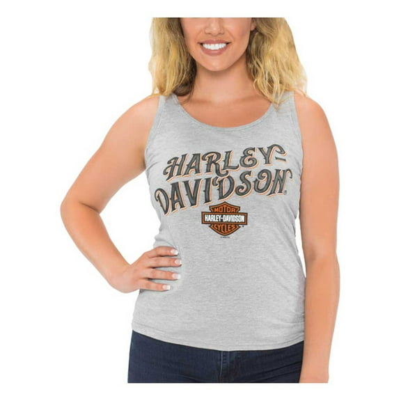 Harley-Davidson Women's Textured B&S Racerback Sleeveless Tank Top - Gray (S), Harley Davidson