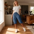 thumbnail image 6 of Vamuko Cargo Shorts Womens Baggy Drawstring Bermuda Shorts Summer 2026 Knee Length Casual Capris Plus Size Elastic High Waisted Short with Pockets Blue 2XL, 6 of 9