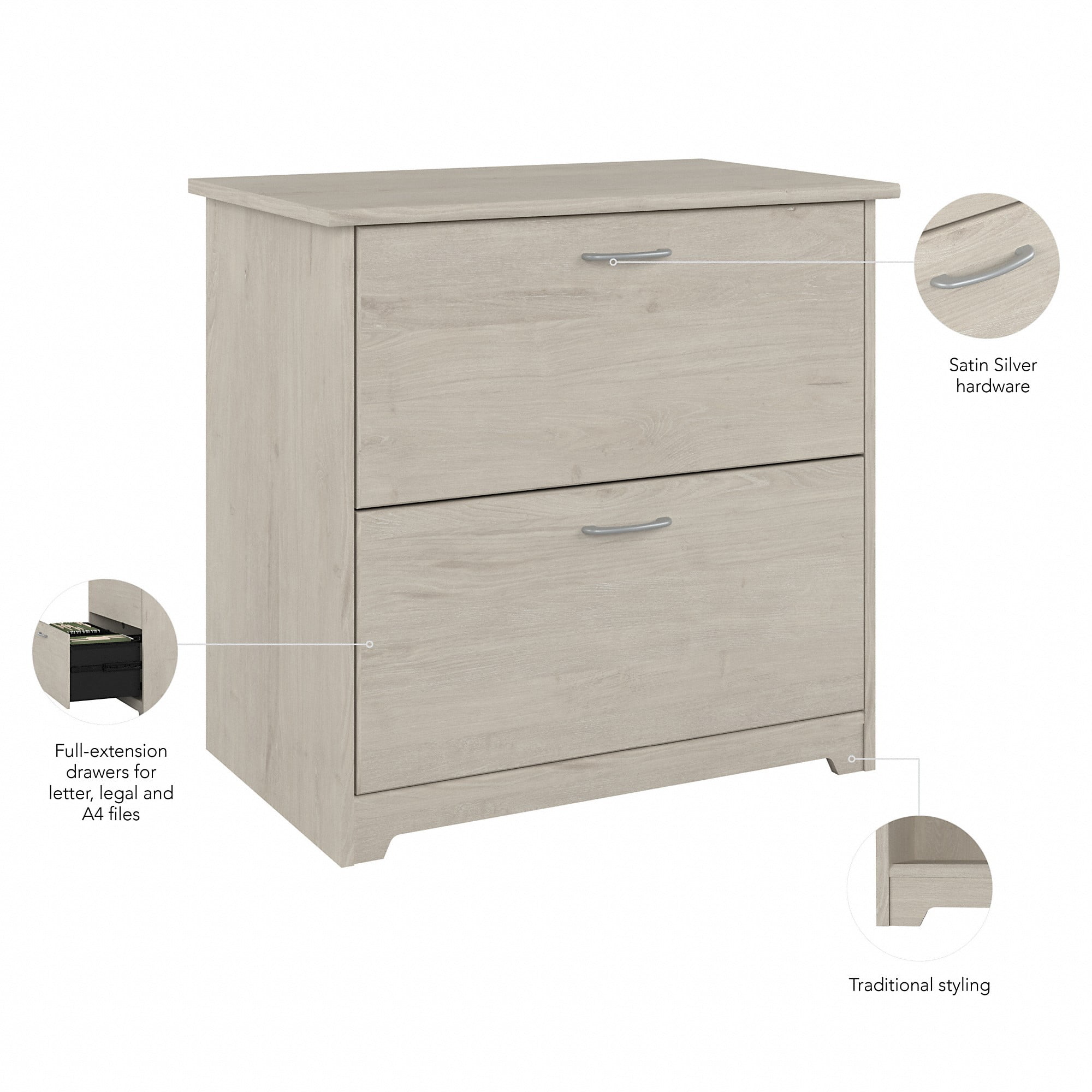 Bush Furniture Cabot Lateral File Cabinet, 2 Drawer, Linen White Oak