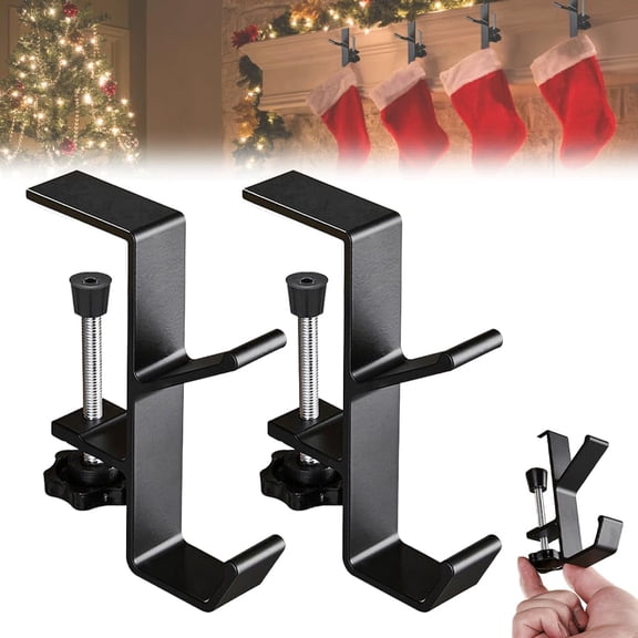 2 in 1 Garland and Stocking Mantel Holders, 2026 New Adjustable No Drill Fireplace Stocking Hooks Double Door Garland Hanger with 2 Hooks, Upgrade Heavy Duty Stocking Holders for Mantle