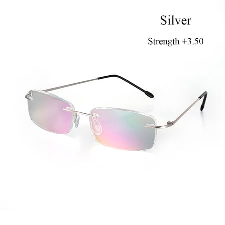 Unisex Eyewear Spectacles Rimless Reading Glasses Presbyopic Eyeglasses Ultra-light Memory Titanium SILVER STRENGTH 3.50