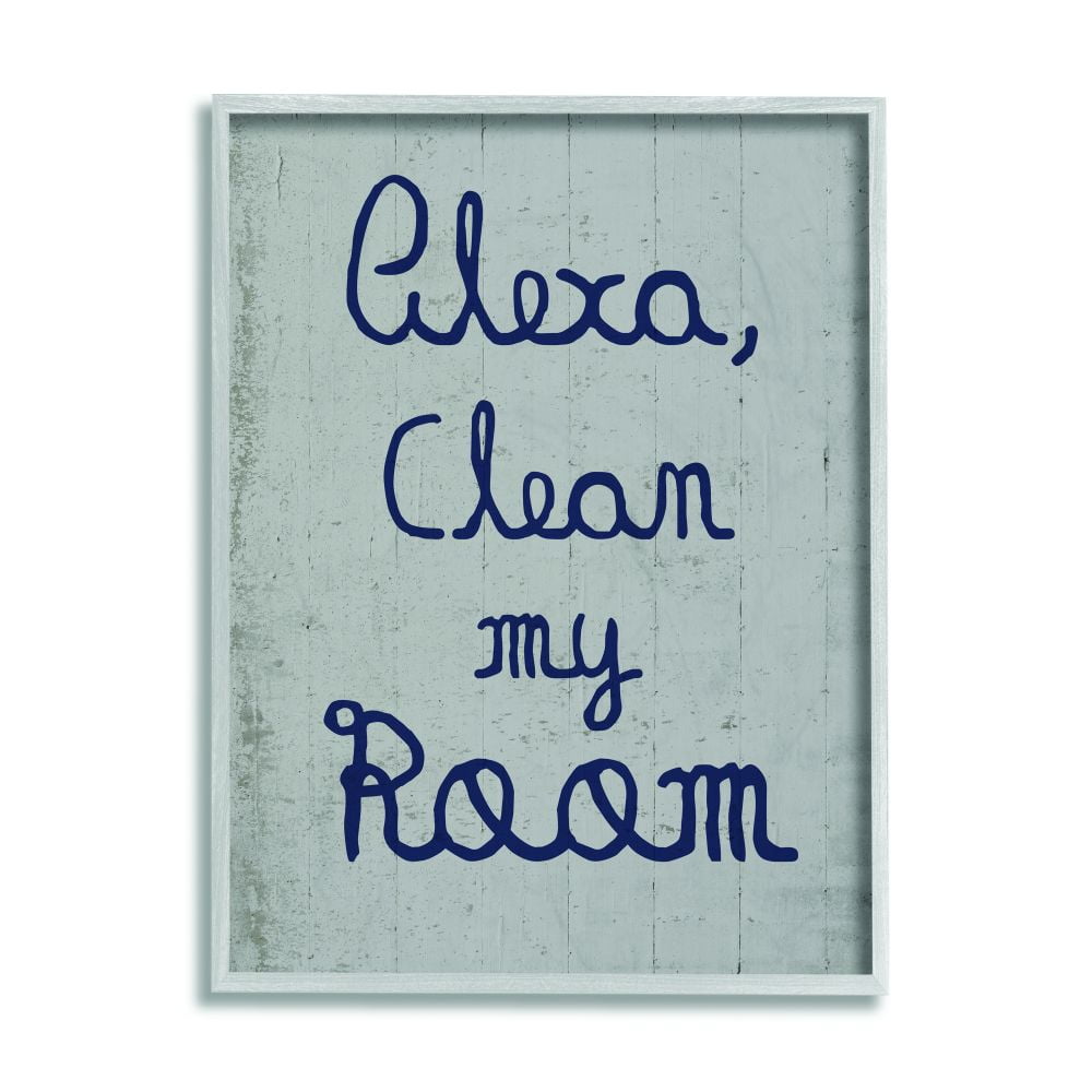 The Kids Room by Stupell Alexa Clean My Room Blue Grey Kids Funny Word Design Framed Wall Art by Daphne Polselli