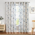 thumbnail image 2 of CURTAINKING Linen Curtains Floral Embroidery Window Curtains 84 inch Farmhouse Light Filtering Drapes for Living Room Bedroom Grommet 2 Panels Blue, 2 of 8