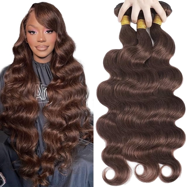 Extensiones de cabello Dokksiiia Brown Weave Body Wave #4, 3 paquetes