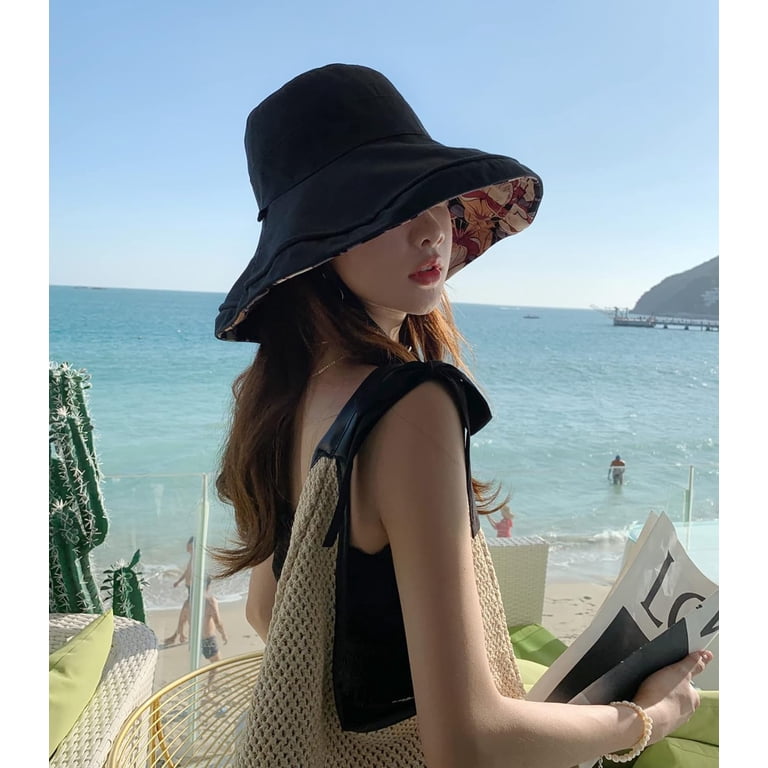 Wide Brim Wired Edge Floral Bucket Sun Hat Reversible Foldable Travel UV Women main image 2