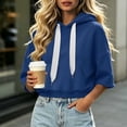 thumbnail image 6 of LEKWK Cropped Hoodie Women Drop Shoulder Short Sleeve Sweatshirt Drawstring Loose Fit Pullover Tops with Pocket Fall Casual Activewear Blue XXL, 6 of 7