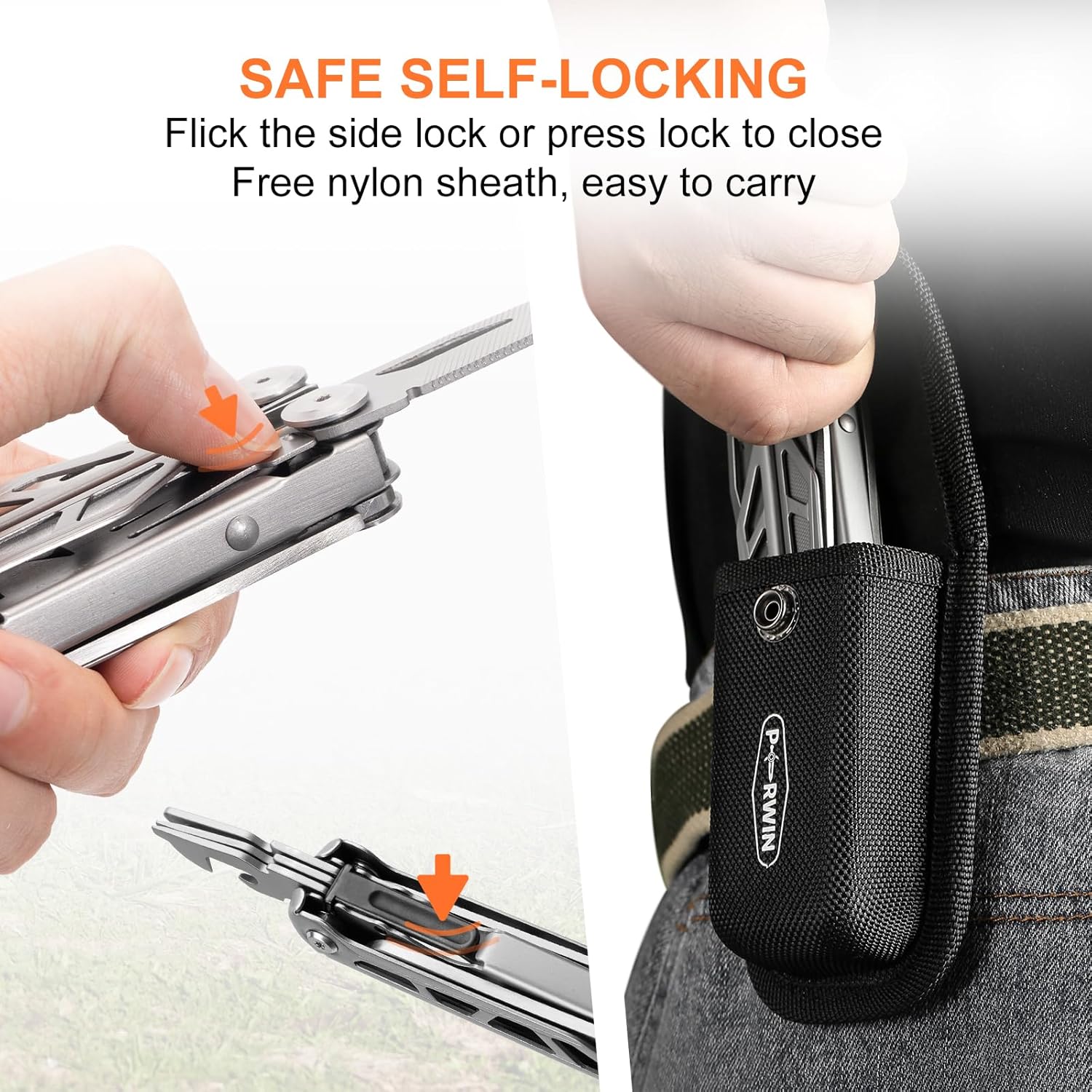 Multitool, 17-in-1 Stainless Steel Multi Tool Pliers with Self-Locking, Pocket Knife, Nylon Sheath, Professional (EDC) Multi-Tool for Survival, Camping and Hunting, Hiking, Gifts Men