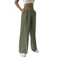 thumbnail image 5 of Women Casual Elastic Waist Loose Paper Bag Pants with Pockets Green S, 5 of 6