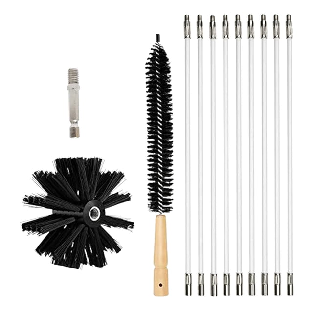 Kit de Nettoyage de Cheminée, Brosse de Nettoyage à 6 Tiges, Brosse de Cheminée, Outil de Balayage de Cheminée, Brosse de Nettoyage de Conduit de Sécheuse Rotatif