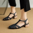 thumbnail image 5 of SACFOF Women's Thick Heel High Heel Retro Hollow Pumps British Style Summer Shoes Size US5-US11, 5 of 6