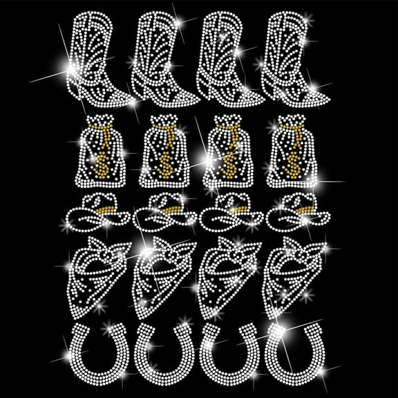 20pcs Cowboy Elements Iron on Rhinestones Transfer Cowboy Boots Heat Transfer Stickers Cowboy Iron on Decals Rhinestone Patches for T-Shirt Clothing Tote Bag DIY Art Craft Gifts