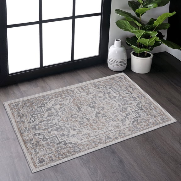 Naar Marfi 2X3 Area Rug, Ivory/Beige Oriental, Non-Slip and Non-Shedding Area Rugs for Home Bedroom, Kitchen Floor, Bathroom, Dining and Office