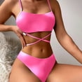 thumbnail image 5 of Pink Season 1 Set Bikini Top Breathable High Waist Padded Wire Free Non-irritation Decorative Polyester Women Sexy Split Three-Pieces Bikini Swimwear Set for Women, 5 of 8