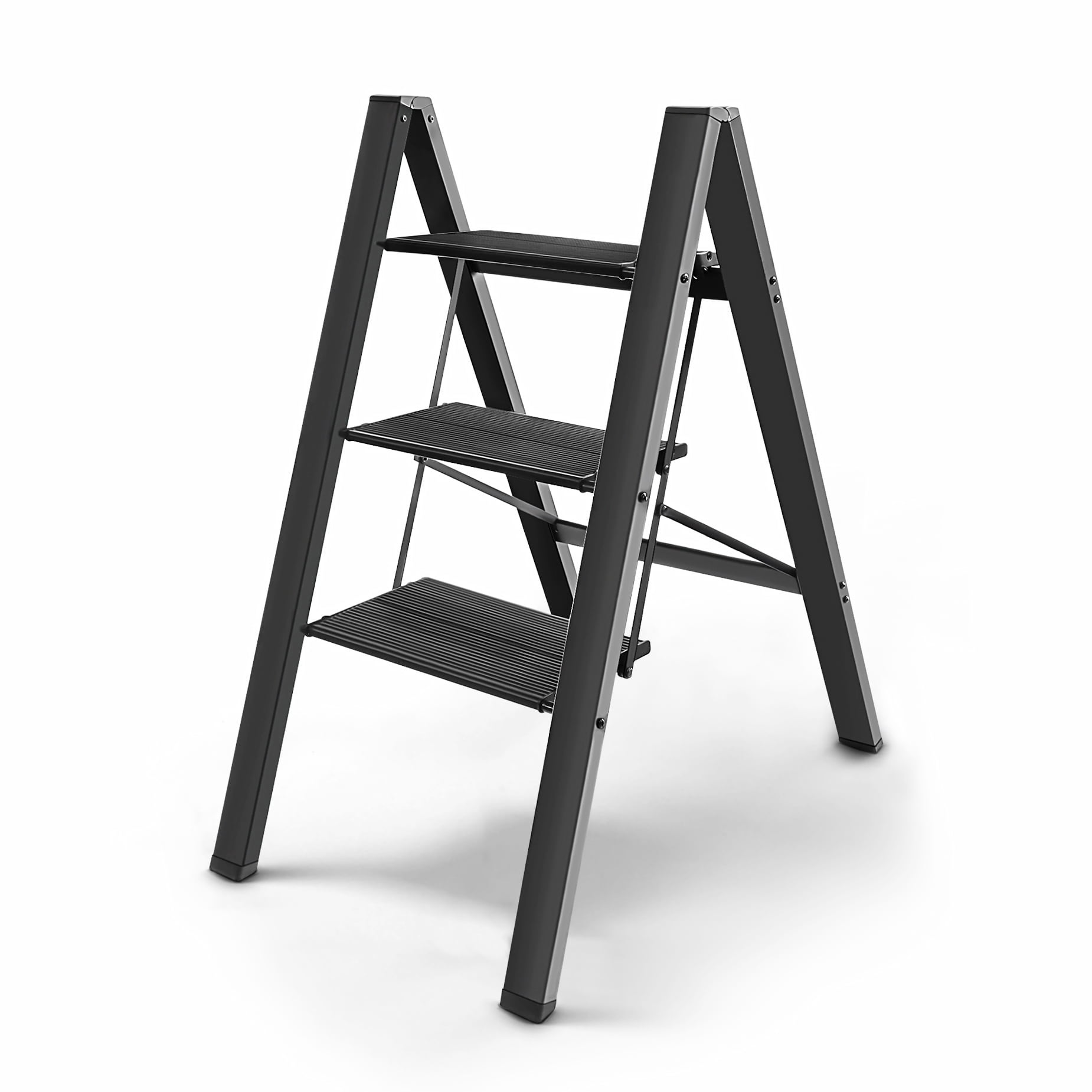 Foldable 3Step Ladder, Heavy Duty Aluminum Alloy Frame Folding Ladders