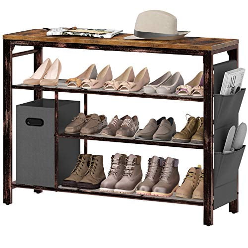 Rolanstar Shoe Rack 4 Tier Entryway Shoe Storage Organizer Free Standing Shoe Rack Table With Non Woven Storage Bin And Side Bag Holds 11 13 Pair Of Shoes Walmart Com Walmart Com