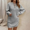 thumbnail image 4 of HAPIMO Women's Sweater Dress Casual Long Sleeve Lace Up V-Neck Pullover Tunics Cozy Warm Loose Ribbed Knit Mini Dresses Gray M, 4 of 9