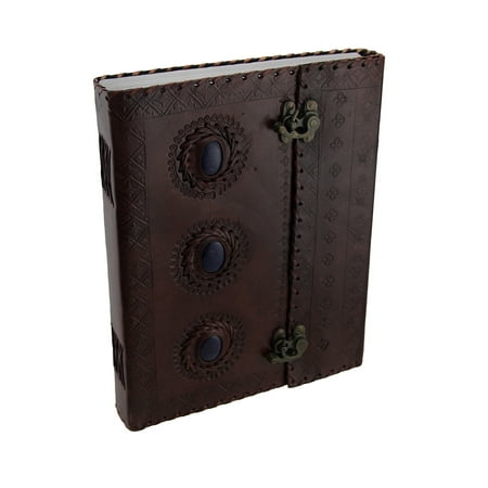 Large Triple Blue Stone Embossed Leather Bound Journal w/Double Swing Clasps