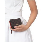 COACH Small Trifold Wallet in Signature Canvas, IM/Brown 1941 Red