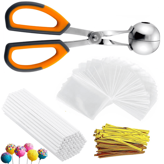Cake Pop Sticks and Wrappers Kit, 100 Pcs Parcel Bags, 100 Pcs Treat Sticks and 100 Pcs Colorful Metallic Twist Ties for Making Lollipops, Cake Pops