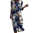 thumbnail image 2 of VBVC Women's and Women's Plus 3/4 Sleeve Midi Dress, Summer Casual Crew Neck Dress For Women, Ladies' Loose Fit Floral Dress with Pockets,Navy,S-5XL, 2 of 8