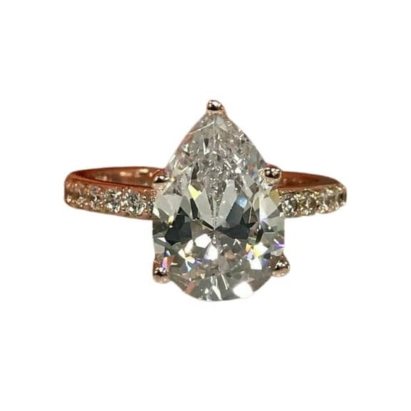 HeartsAndYou 1.5ct Pear Cut Moissanite Accents Solitaire Engagement Ring for Women 18k Rose Gold Over Silver
