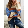 thumbnail image 3 of Womens Sweaters Long Sleeve V Neck Striped Color Block Pullover Casual Loose Knitted Tops, 3 of 6