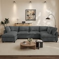 thumbnail image 3 of Wiilayok 130" Corduroy U-Shaped Modular Sectional Sofa 6-Seat Cloud Fluffy Couch Set for Living Room with Ottoman, USB Port, Cup Holder, Storage, Dark Gray, 3 of 9