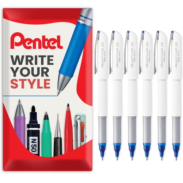 Pentel BY108 Floatune Stylo à Bille Roulante Avancé Pointe 0,8 mm - Bleu Lot de 6