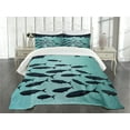 thumbnail image 3 of Ambesonne Fish Quilted Bedspread Set 3 Pcs, Surreal Ocean Life Theme, Queen Size, Blue Turquoise, 3 of 5