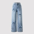 thumbnail image 4 of Eltusu Girls Jeans with Pockets, Wide Leg Star Loose Fit Elastic Waist Denim Pants Blue Size 6-13T, 4 of 7