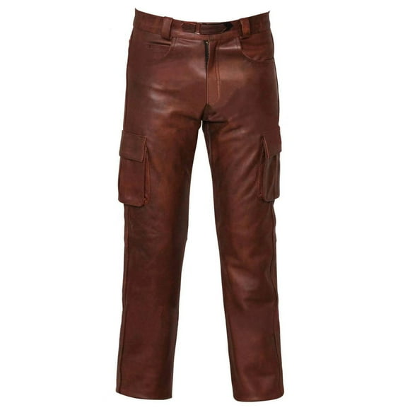 Ediodpoh Men's Fashion Leisure Comfortable and Versatile Solid Color Men's Pu Leather Casual Pants Men’s Pants Brown S