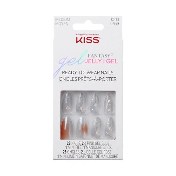 KISS Gel Fantasy - Fake Nails - Grey - Jelly Princess - Almond - Medium
