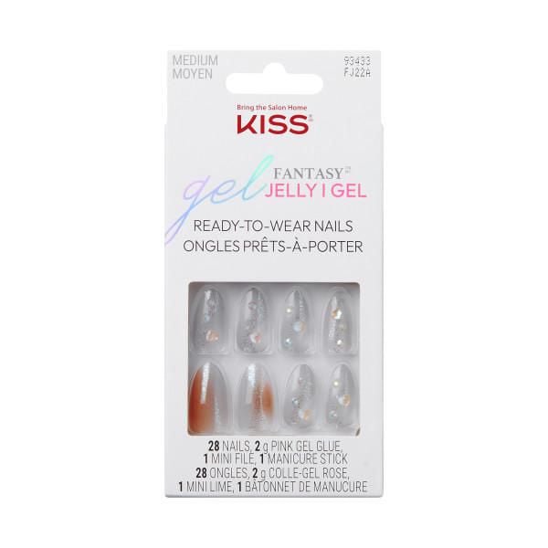 KISS Gel Fantasy - Fake Nails - Grey - Jelly Princess - Almond - Medium