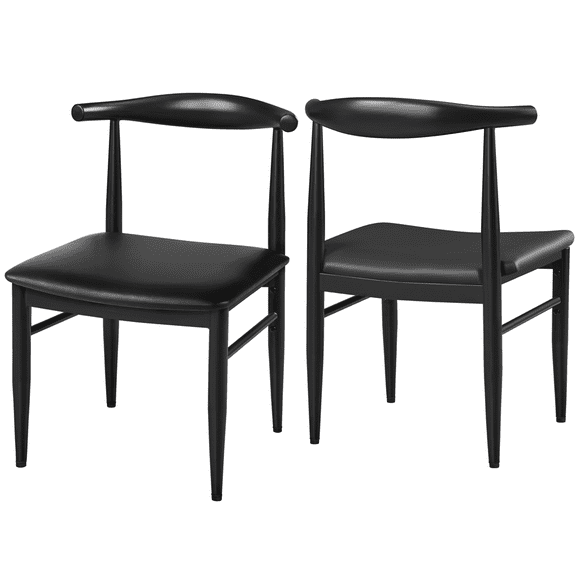 SMILE MART 2PCS Modern Armless Leather Dining Chairs with Backrest, Black