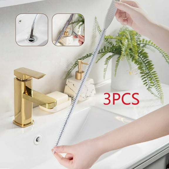 3Pcs Upgraded 2 in 1 Sink Drain Overflow Cleaning Brush, Flexible Drain Cleaner Brush,18.5" Sewer Drain Brush, Bendable Long Pipe Cleaners, Household Sewer Hair Catcher with Cleaning Forceps