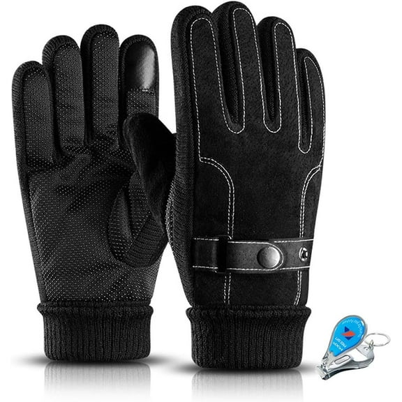 KXF Thermal Gloves, Mens Leather Winter Gloves Thick Warm Fleece Lined Windproof Cold Proof Touchscreen Gloves for Cycling Driving Running Camping Hiking