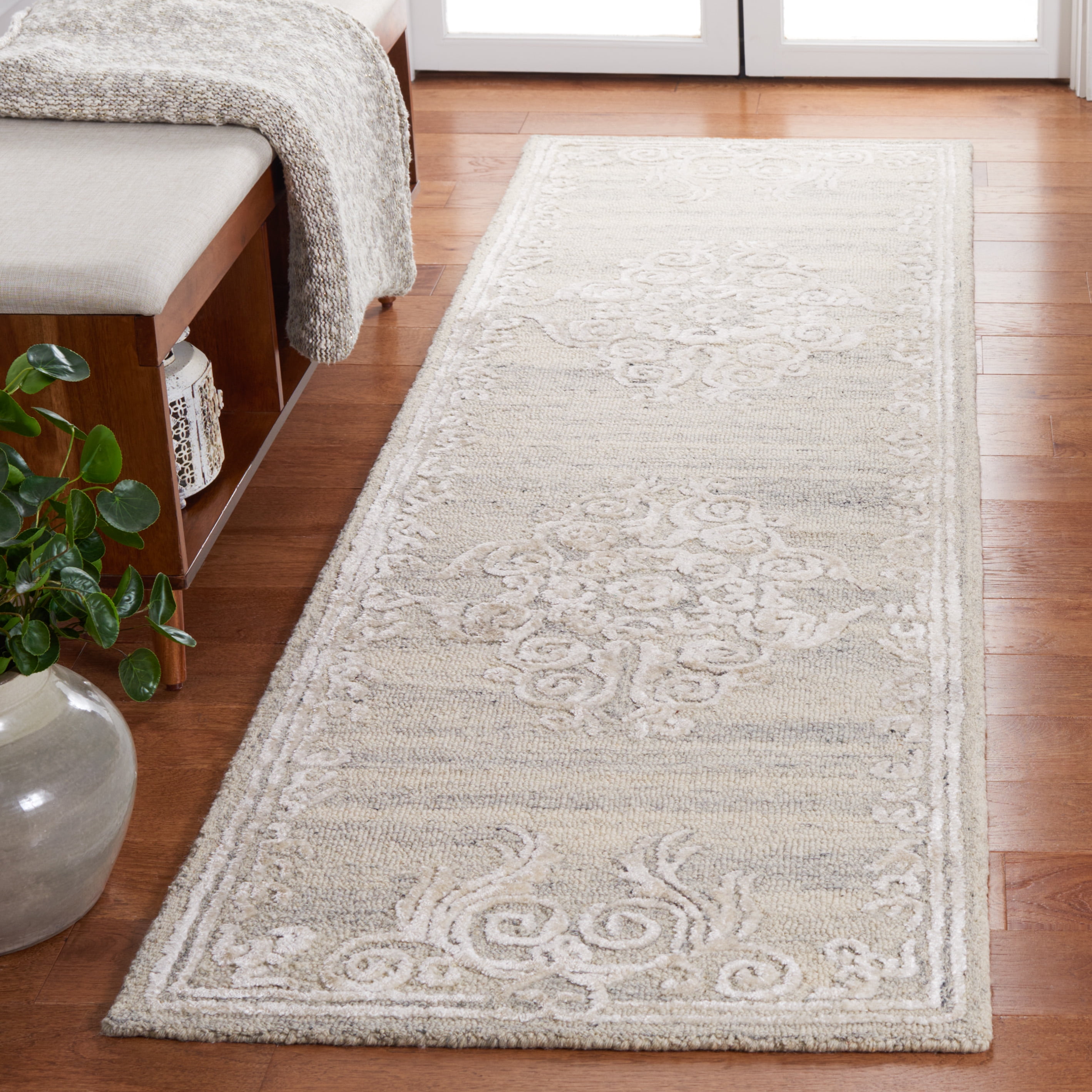 SAFAVIEH Glamour Euler Abstract Runner Rug, Silver/Ivory, 2'3" x 8'