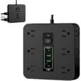 thumbnail image 1 of 16-in-1 Power Strip with Switch & Surge Protection, 16 in 1 Surge Protector, Flat Plug Power Strip Surges Protector, 16 Ac Outlets, 3 USB & 2 Type-C Ports, Time Display for Home,Office (#b-Black), 1 of 7