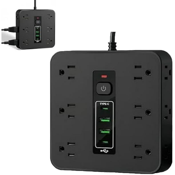 16-in-1 Power Strip with Switch & Surge Protection, 16 in 1 Surge Protector, Flat Plug Power Strip Surges Protector, 16 Ac Outlets, 3 USB & 2 Type-C Ports, Time Display for Home,Office (#b-Black)