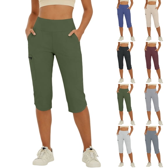 RYDCOT Women's High Waist Yoga Capri Pants with Pockets - Stretch Breathable Athletic Leggings for Gym, Running & Casual Wear White