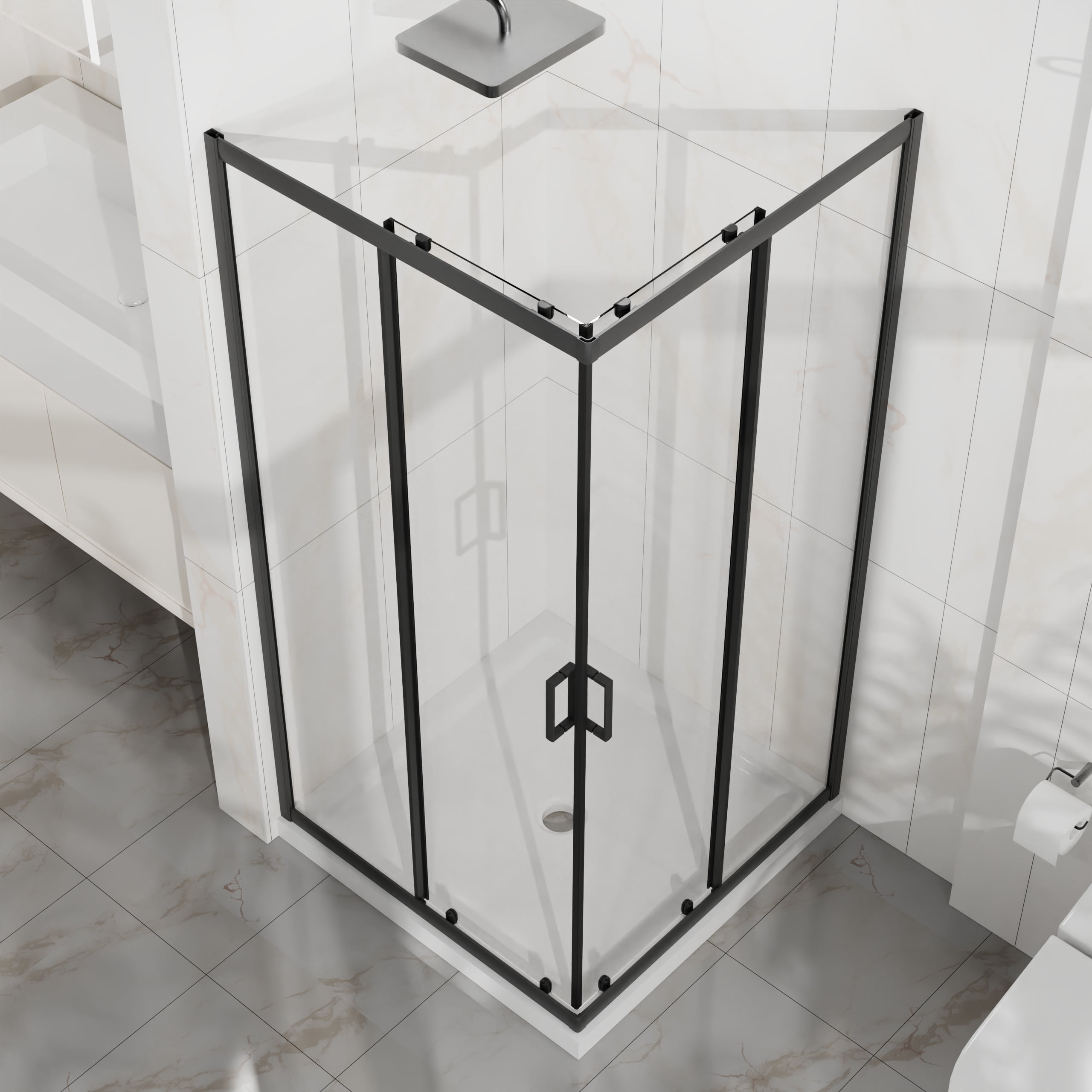 Corner Shower Door, Shower Enclosure with 1/5 in. Clear Tempered Glass Panels, Sliding Opening, 36 in.D x 36 in. W x 72 in. H