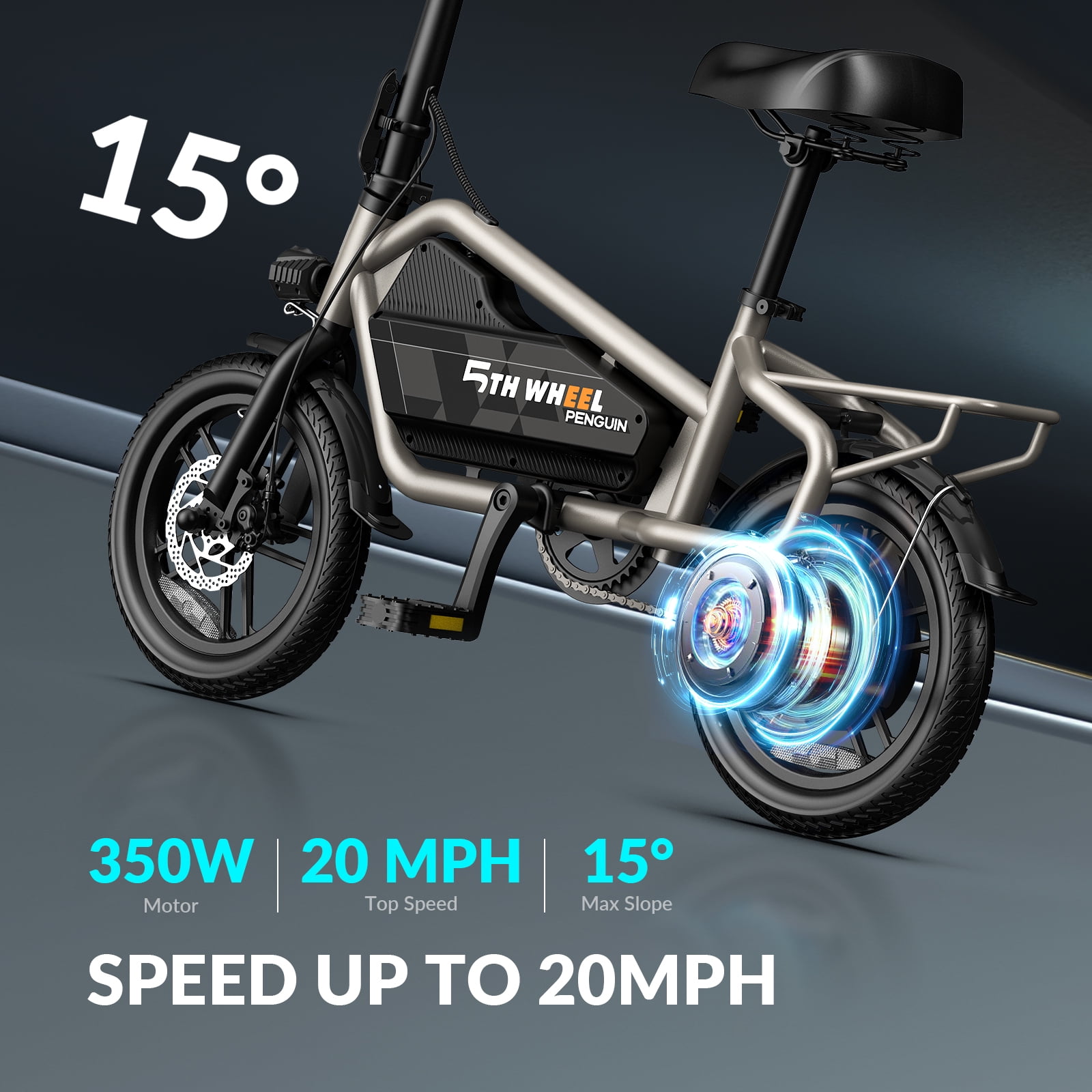 5TH WHEEL 14" Electric Bike for Adults with 650W Peak Motor Electric Bicycle, 36V 7.8Ah Battery Ebike, UL2849